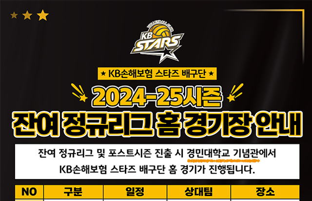 2024-25시즌 잔여 정규리그 홈 경기장 안내