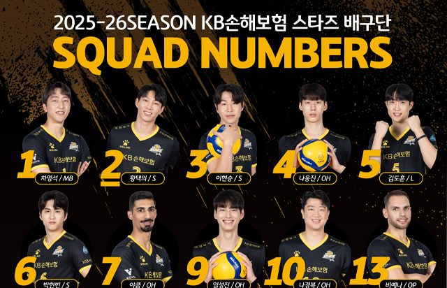 2025-26시즌 KB손해보험 스타즈 배구단 등번호 안내